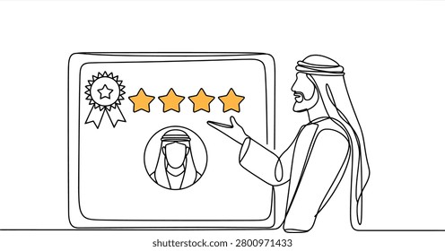 Line of an Arab Man Showing a5-Star Review Certificate (270
