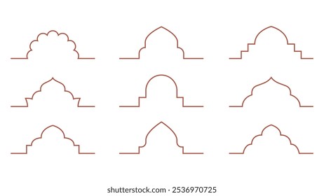 Line arabic arch frame border pattern. Simple outline tunisia, saudi, moroccan elements.