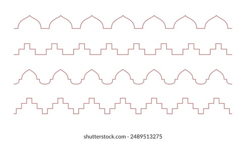 Line arabic roof top seamless border pattern. Simple outline elements.