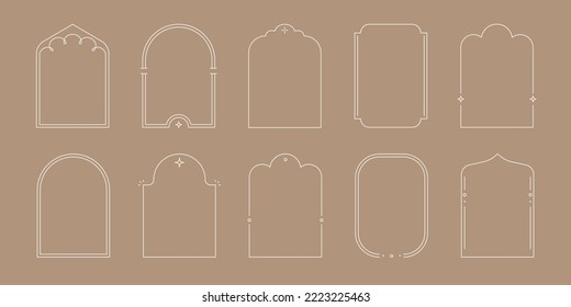 Line arch frame set. Minimal line style arch, oval shape boho frame element for badge, logo design. Vector illustration.