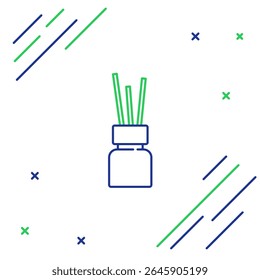 Ícone do difusor de Aroma de Linha isolado no plano de fundo branco. Frasco de vidro diferente com paus de aroma de madeira. Conceito de contorno colorido. Vetor