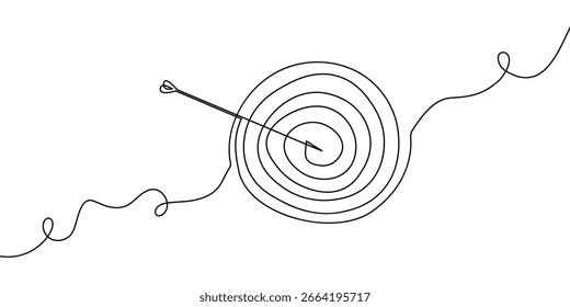 Flecha de línea continua una parte hacia arriba dibujando la dirección del icono de destino hacia abajo. Ilustración de crecimiento de finanzas comerciales de línea continua de flecha esbozo de un solo círculo de trabajo Vector de signo de meta proceso doodle alrededor de crecer.