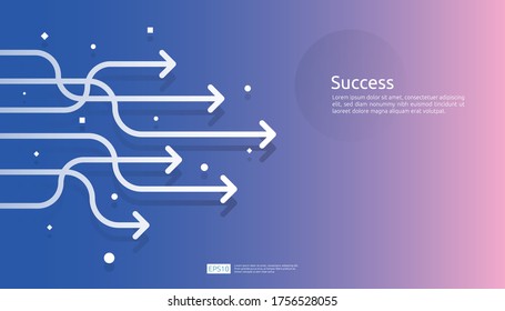 line arrow direction for vision, business growth, teamwork leader and success concept. blue background for presentation or web banner template. finance digital goal vector illustration