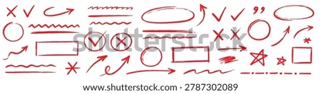 Line arrow hand drawn crayon set. Hand drawn line arrow crayon chalk paint red brush texture underline. Check doodle star curve squiggle zigzag graffiti blackboard background. Vector illustration