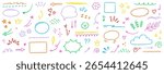 Line arrow icon element set. Hand drawn sketch star, heart marker pen stroke circle, scribble highlight underline elements. Colorful brush emphasis pencil swoosh, flower set. Vector illustration