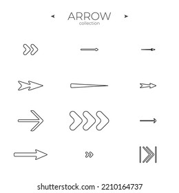 Zeilenlängen-Symbol-Set. Lineare Pfeilsymbole gesetzt. Dünner Linienstil. Für Apps. Vektorgrafik