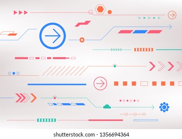line arrow technology abstract white background, digital system space wallpaper, template for website cover poster banner brochure and more, flat vector design 