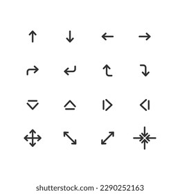 Juego de iconos de vector de flecha de línea.