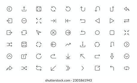 Line Arrow vector icon set in thin line style. Arrows set of 100 black icons. Arrow icon. Arrow vector collection. Arrow