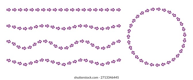 Logotipo de Flechas de línea para dirección. Vector de icono de flecha. Las filas de flechas y líneas onduladas representan un patrón de flujo direccional.