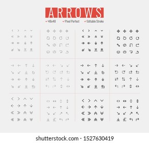 Line arrows icon set. Editable stroke. Pixel perfect.