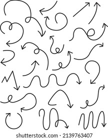 Line arrows pack with different movement and direction, dynamic form and movement, circle and rect lines.