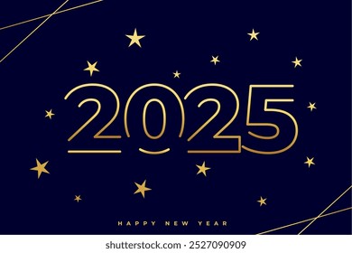 line art 2025 new year lettering background with stars decor vector