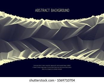 Line art 3d abstract vector background with geometric linear terrain surface of fantastic cosmic planet landscape, science fiction illustration.