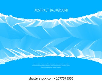 Line art 3d abstract vector background with geometric linear terrain surface of fantastic cosmic planet landscape, science fiction illustration. Usable as template for layout with copy space