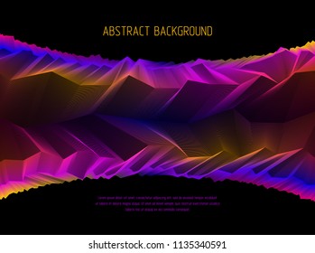 Line art 3d abstract vector background with geometric linear terrain surface of fantastic cosmic planet landscape, science fiction illustration.