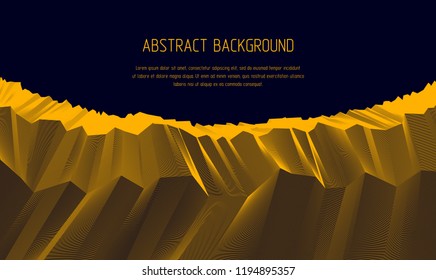 Line art 3d abstract vector background with geometric linear terrain surface of fantastic cosmic planet landscape, science fiction illustration.