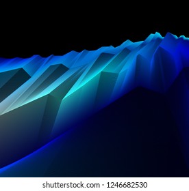 Line art 3d abstract vector background with geometric linear terrain surface of fantastic cosmic planet landscape, science fiction illustration.