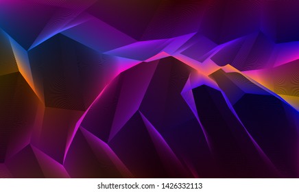 Line art 3d abstract vector background with geometric linear terrain surface of fantastic cosmic planet landscape, science fiction illustration.