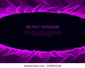 Line art 3d abstract vector background with geometric linear terrain surface of fantastic cosmic planet landscape, science fiction illustration. 