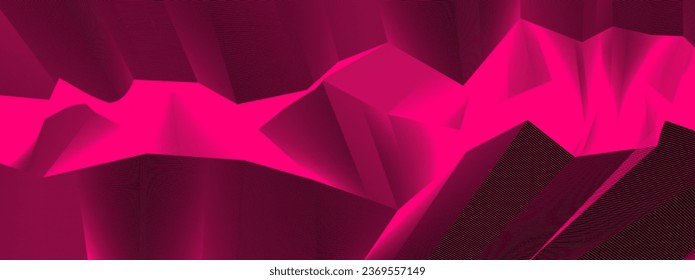 Line art 3d abstract vector background with geometric linear terrain surface of fantastic cosmic planet landscape, science fiction illustration.