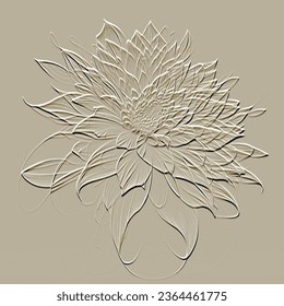 Flor de línea art 3d. Líneas con relieve de patrón floral. Texturado hermoso fondo de alivio de flores. El dibujo abarca el fondo beige. Flor de superficie. Flores de arte de 3ª línea adornadas con efecto de emboscador. 