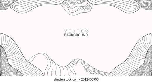 Line Art abstract background hand-drawn pattern ornament, floral, waves,nature background