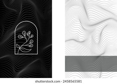 LINE ART ABSTRACT BACKGROUND, MOUNTAIN LANDSCAPE PATTERN, ELEGANT, LUXURY, WALLPAPER, INVITATION, POSTER, BROCHURE