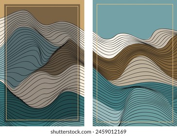 LINE ART ABSTRACT BACKGROUND, MOUNTAIN LANDSCAPE PATTERN, ELEGANT, LUXURY, WALLPAPER, INVITATION, POSTER, BROCHURE