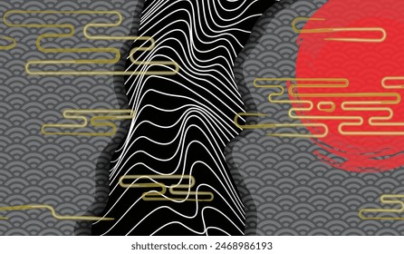 LINE ART ABSTRACT BACKGROUND, MOUNTAIN LANDSCAPE PATTERN, ELEGANT, LUXURY, WALLPAPER, INVITATION, POSTER, BROCHURE