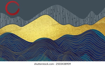 LINE ART ABSTRACT BACKGROUND, MOUNTAIN LANDSCAPE PATTERN, ELEGANT, LUXURY, WALLPAPER, INVITATION, POSTER, BROCHURE	