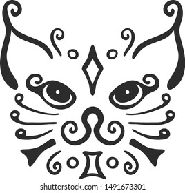 Line art abstract cat face, vector