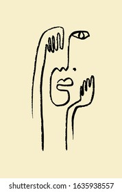 Line art abstract drawing of a face in black. Vector illustration