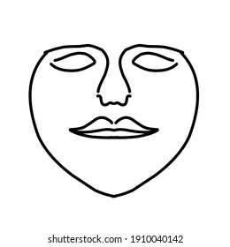 line art abstract face lips nose eyes vector illustration,