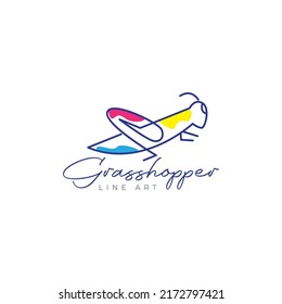 line art abstract grasshopper logo design vector graphic symbol icon illustration creative idea