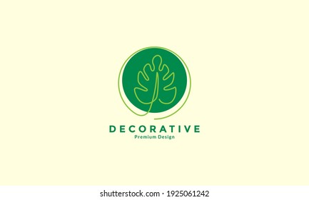 line art abstract green monstera leaf plant logo design vector icon symbol illustration
