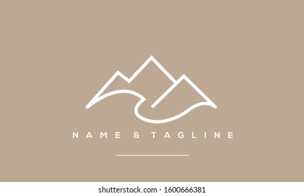 A line art Abstract icon of a mountain with a wave