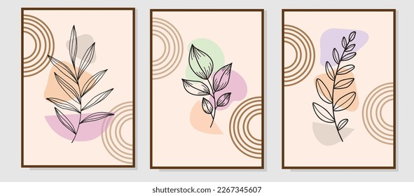 Line art Abstract Leave design set for room decor. wall art set of 3 prints, printable wall art, minimalist bedroom wall art above bed.