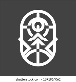 line art abstract logo with mountains inside