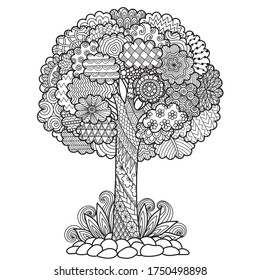 Line art of abstract tree for printing on product, engraving, adult coloring book, pillow case and so on. Vector illustration