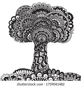 Line art of abstract tree for printing on product, engraving, adult coloring book, pillow case and so on. Vector illustration