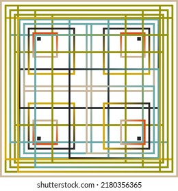 Line Art abstract vector pattern artwork made with various geometric shapes and linear elements. Minimal graphics design for poster, cover, art, presentation, prints, fabric, wallpaper and etc.