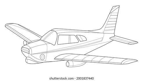 Line art adult military aircraft coloring page for book and drawing. Airplane. Vector illustration. Vehicle. Graphic element. Plane. Black contour sketch illustrate Isolated on white background.