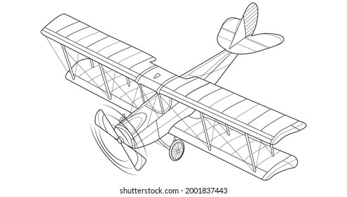 Line art adult military aircraft coloring page for book and drawing. Airplane. Vector illustration. Vehicle. Graphic element. Plane. Black contour sketch illustrate Isolated on white background.