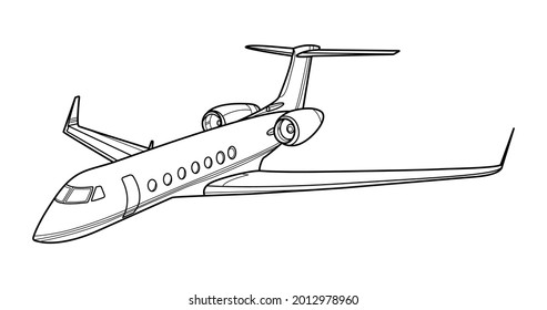 Line art adult military aircraft coloring page for book and drawing. Airplane. Vector illustration. Vehicle. Graphic element. Plane. Black contour sketch illustrate Isolated on white background.