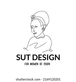 line art of afro or black women with african headgear