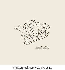 Line art agarwood vector illustration