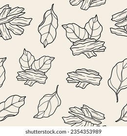 Line art agarwood vector seamless pattern