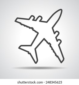 line art airplane pictogram on a grey background