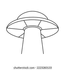 Line art alien spacecraft isolated on white background Science exploration themed vector illustration for icon, emblem, poster, site or article decoration